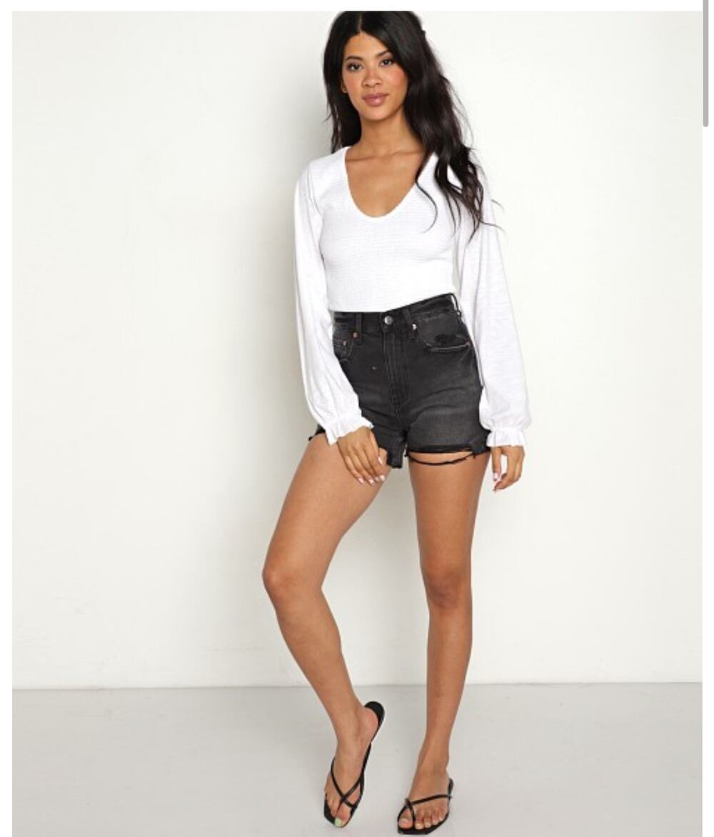 Pistola Revolve Hi Rise Festival Denim Jean Shorts Destroyed Black 31